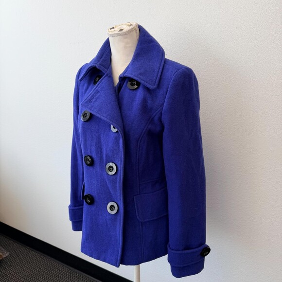 Charter Club Blue Pea Coat Womens Purple Warm Wool Blend Double Breasted Size 4 - Picture 4 of 13